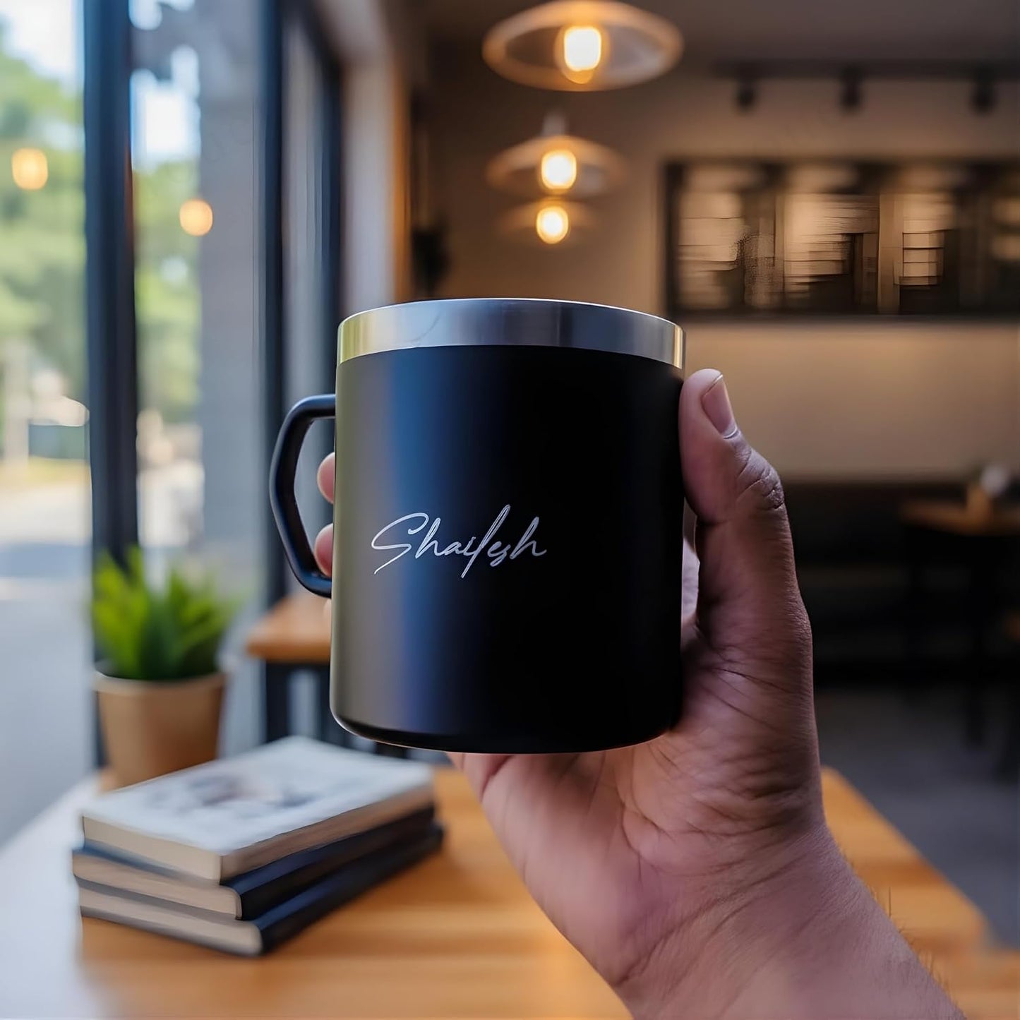 Personalised Stainless Steel Mug with Custom Engraving – 240ml, Black