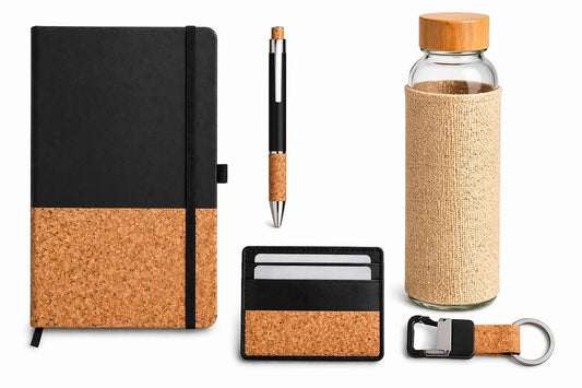 Customized 5-in-1 Office Gift Set with Notebook, Bottle, Pen & Keychain, Cork Corporate Gift