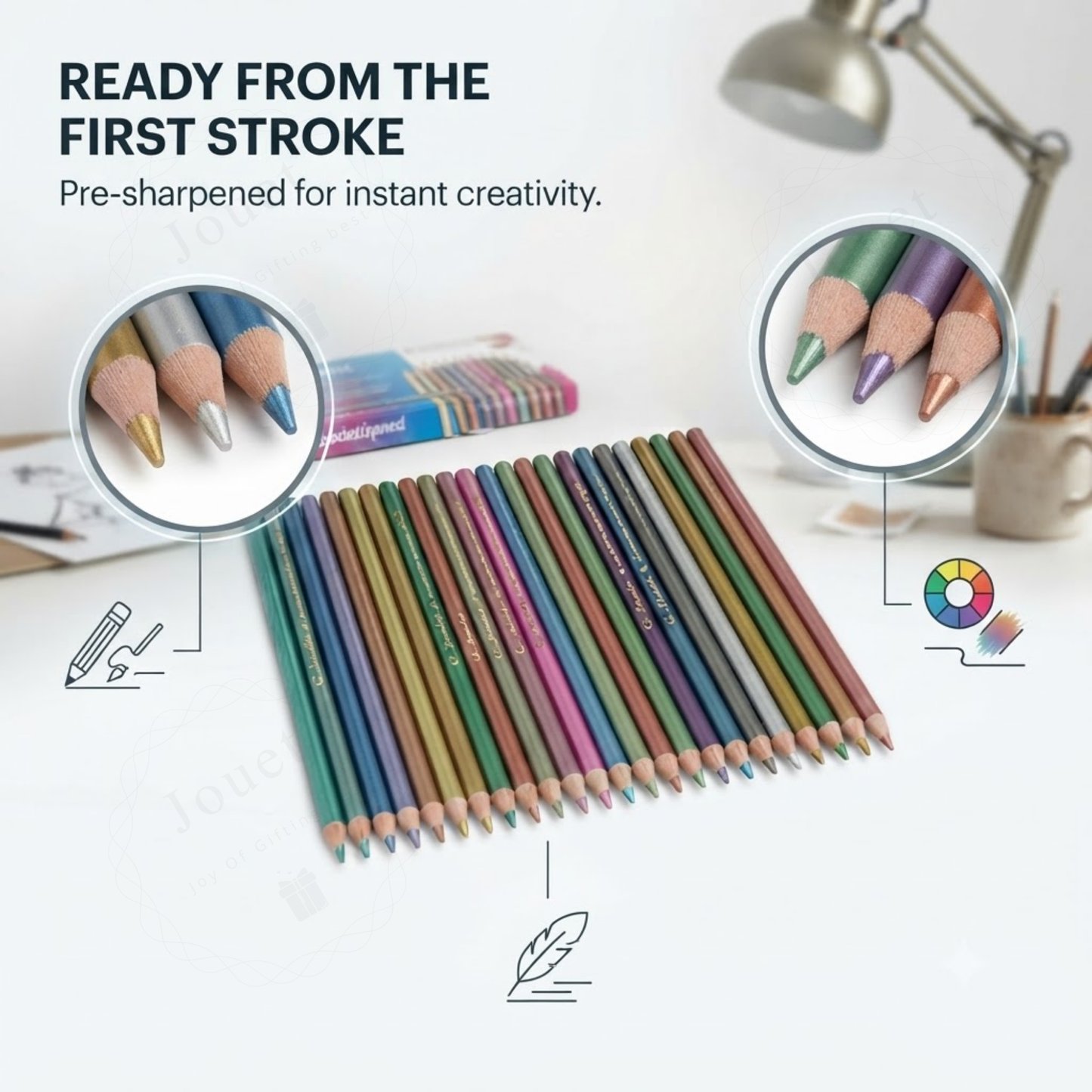 28-Piece Metallic Colored Pencils Set | Pre-Sharpened Shimmer Art Pencils with 3.0mm Break-Resistant Lead