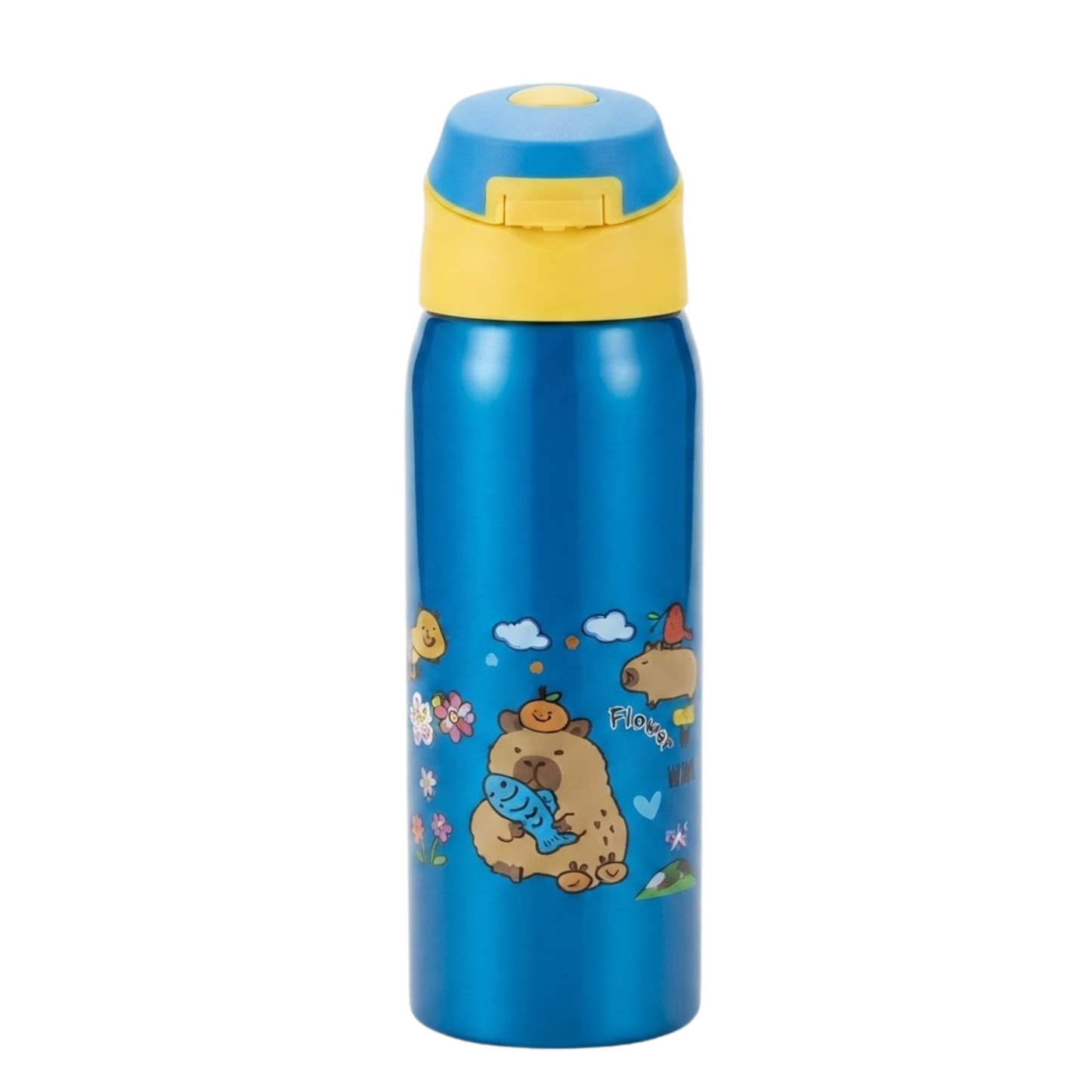 350ml Capybara Kids Stainless Steel Water Bottle with Flip Top Lid