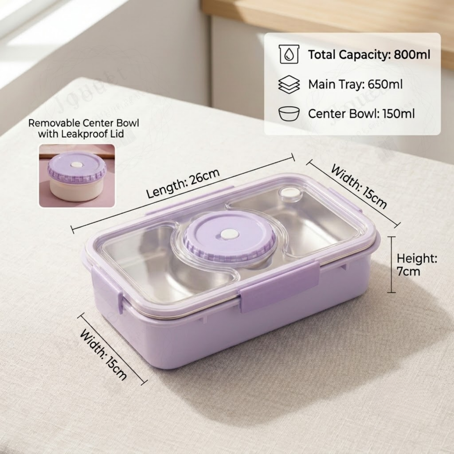 Insulated Stainless Steel Lunch Box with 3 Compartments & Steel Cutlery