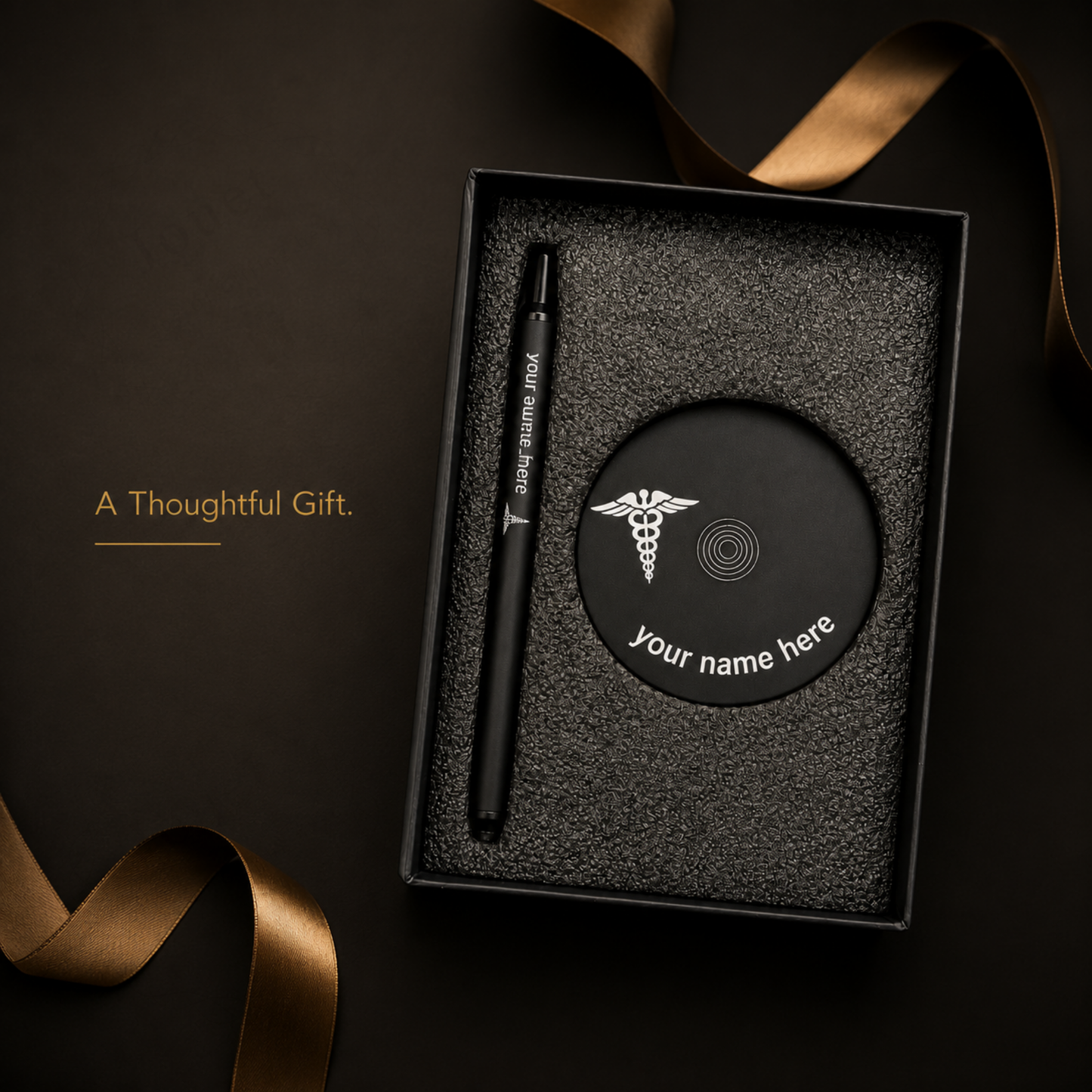 Personalised Magnetic Balancing Pen Set, Metal, Name Engraved, Premium Black, with Disk, Gift Box Included