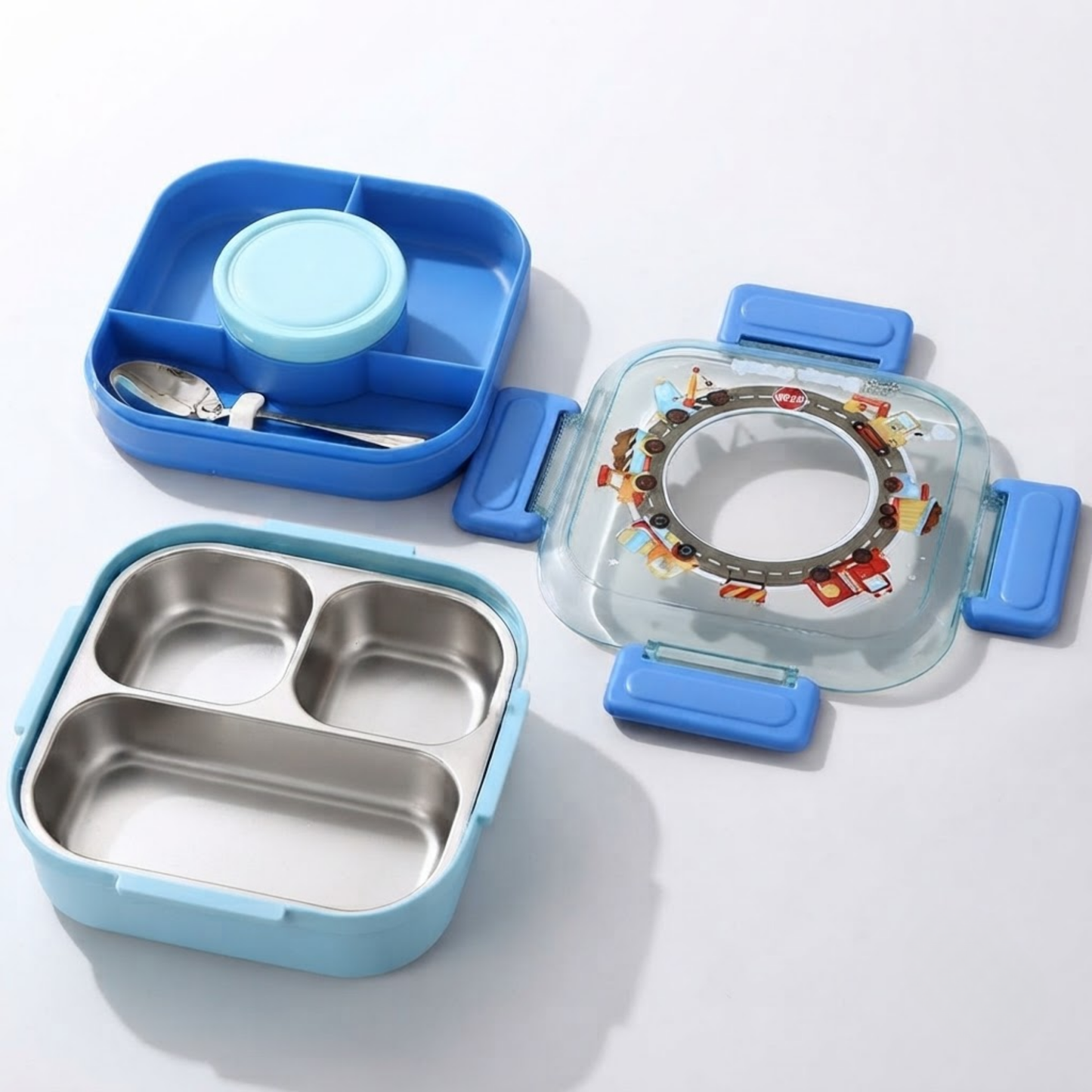 850ml Kids 3-Compartment Lunch Box with Spoon for School, Daycare & Travel