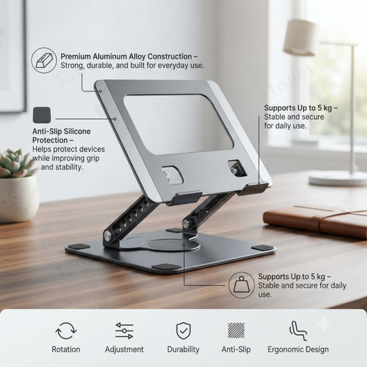 360° Rotating Adjustable Laptop Stand | Aluminum Ergonomic Stand for 10–17.3" Laptops & Tablets