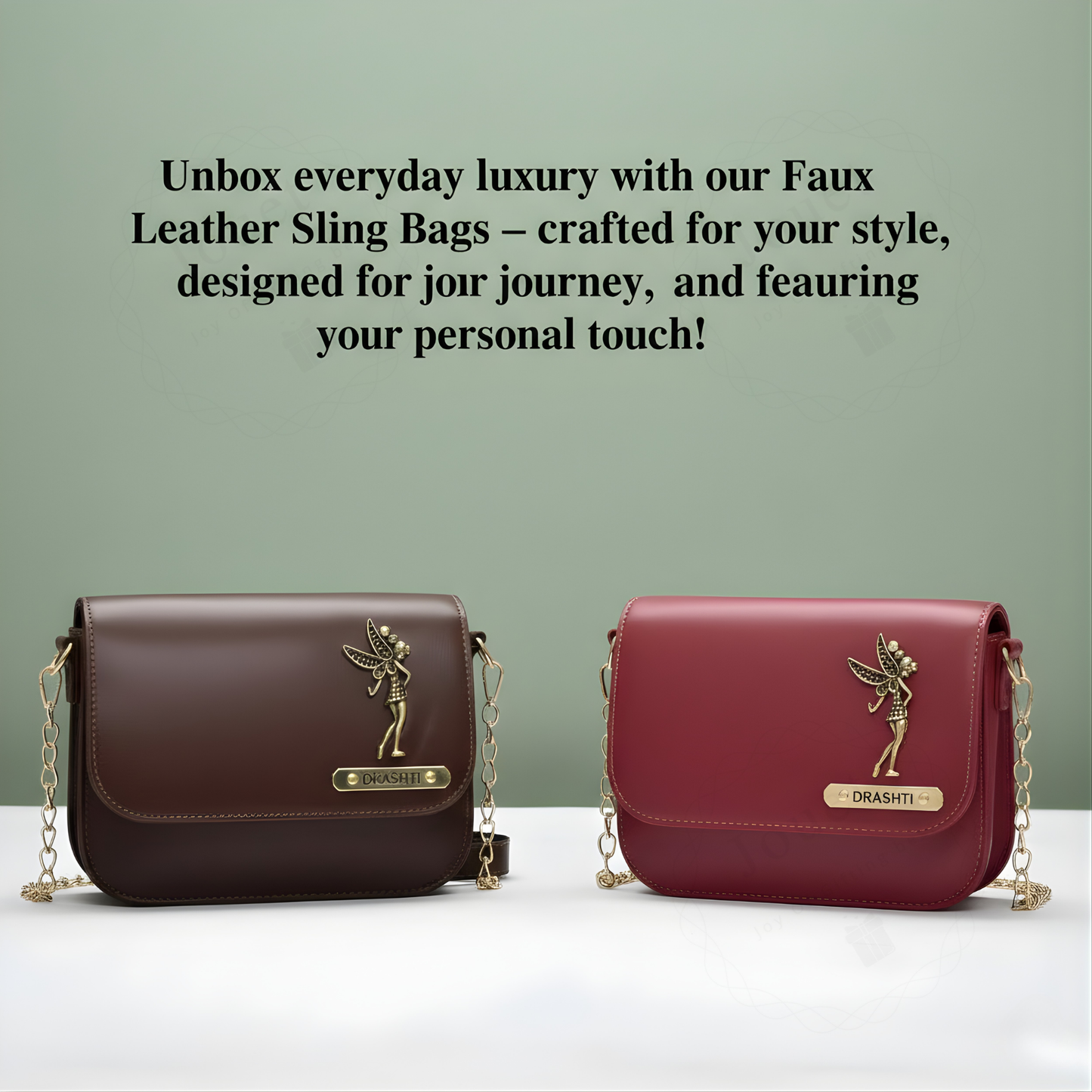 Personalized Faux Leather Sling Bag for Women with Custom Name & Charm, Mini Crossbody Bag with Chain Strap, 19.5 x 6 x 16.5 cm