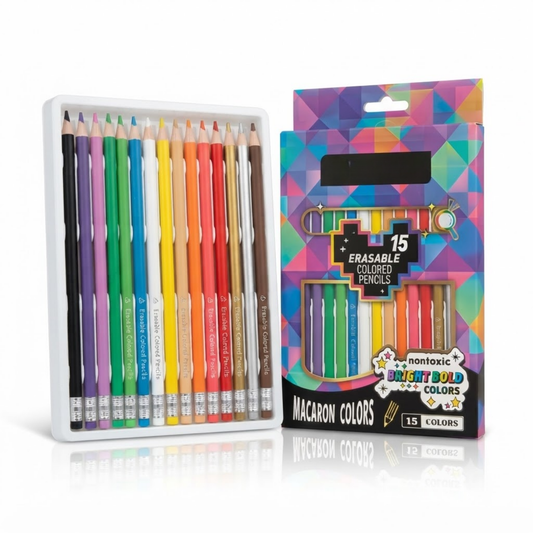 15-Piece Erasable Colored Pencils Set | Pre-Sharpened with Built-In Erasers