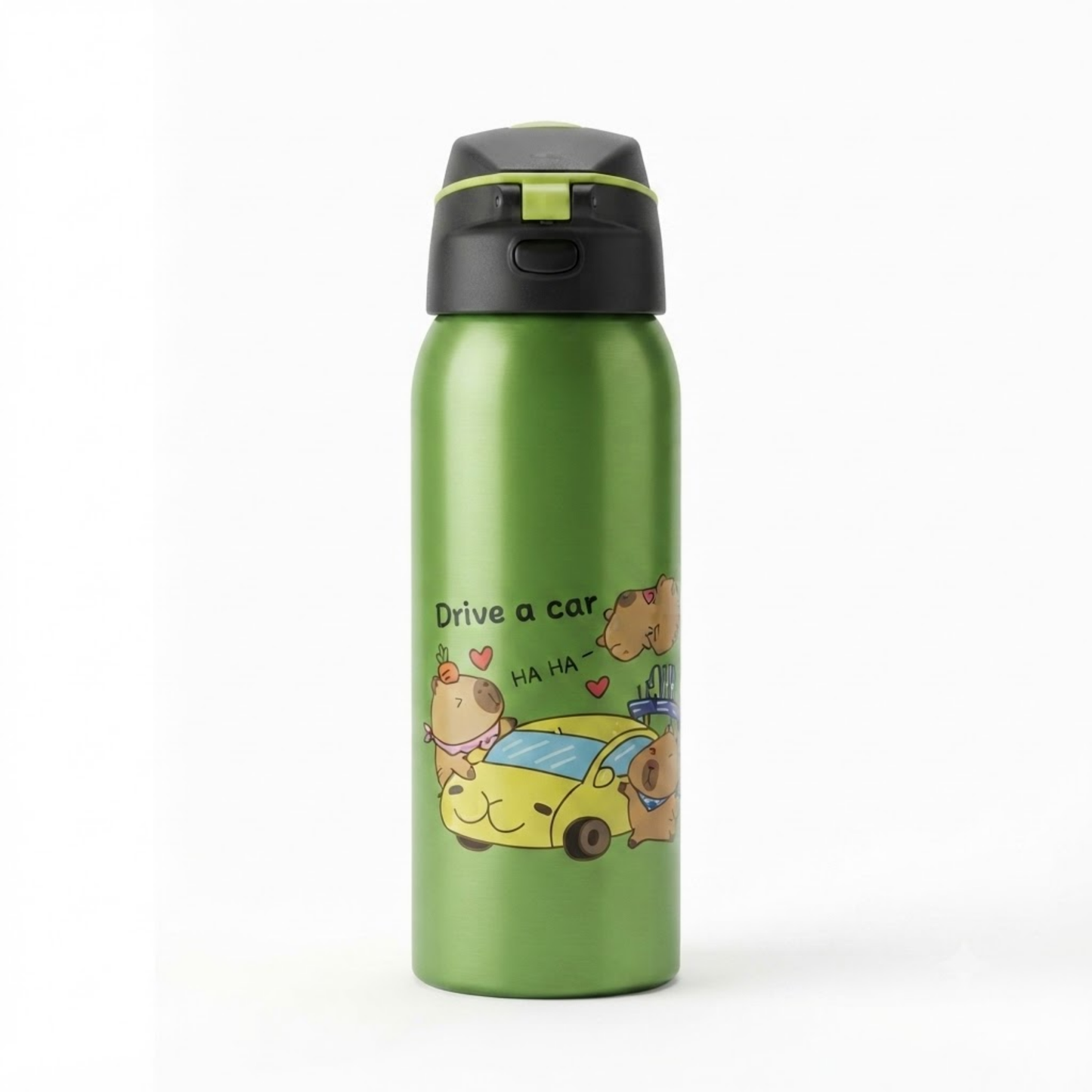 500ml Capybara Kids Stainless Steel Water Bottle with Flip Top Lid