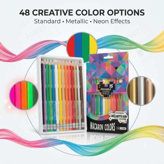 15-Piece Erasable Colored Pencils Set | Pre-Sharpened with Built-In Erasers