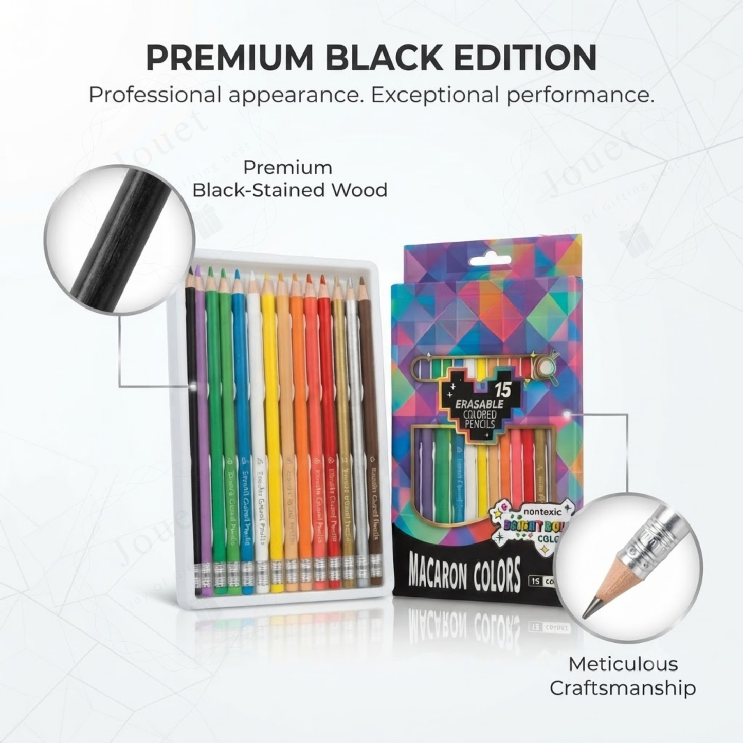 15-Piece Erasable Colored Pencils Set | Pre-Sharpened with Built-In Erasers