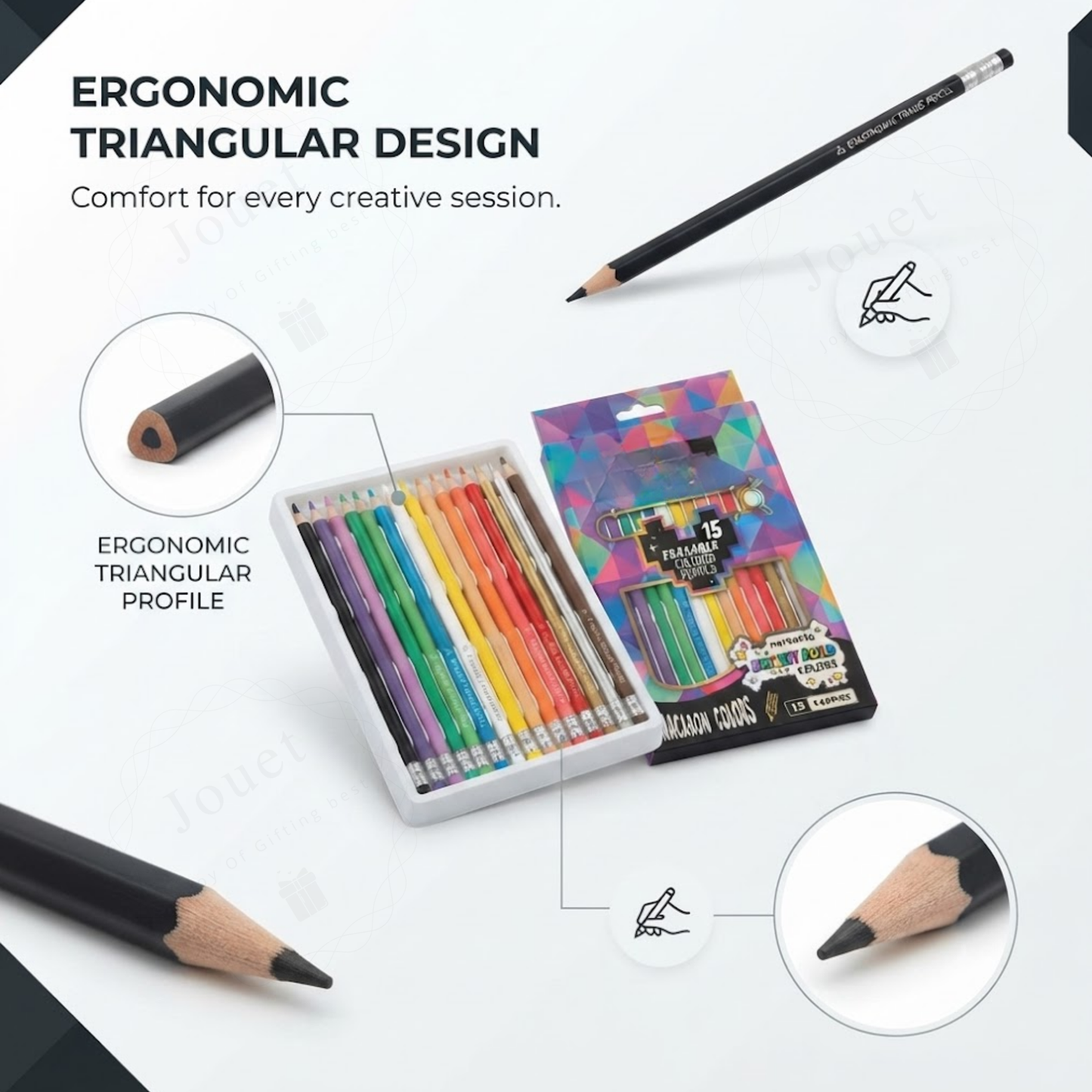 15-Piece Erasable Colored Pencils Set | Pre-Sharpened with Built-In Erasers