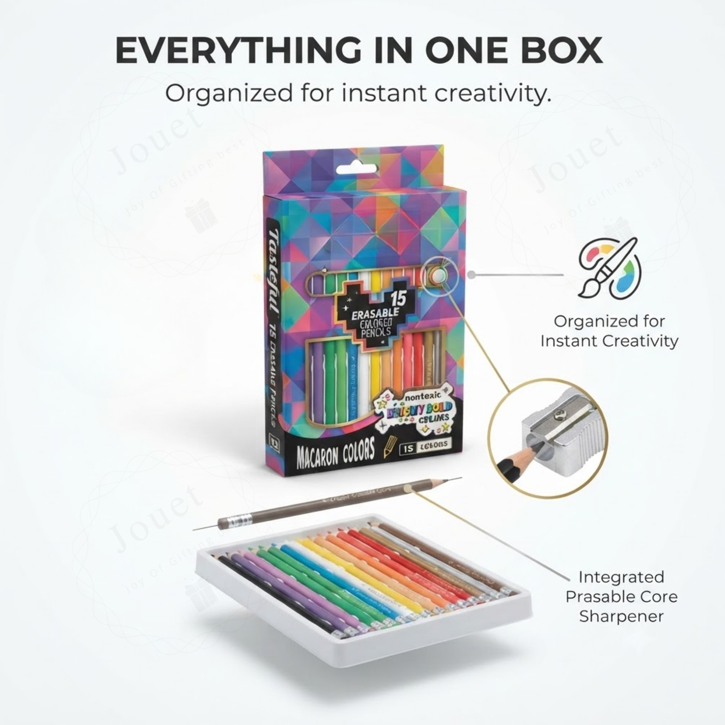 15-Piece Erasable Colored Pencils Set | Pre-Sharpened with Built-In Erasers