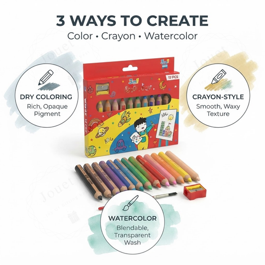 12-Color 3-in-1 Watercolor Pencil Set | Colored Pencils, Wax Crayons & Watercolors