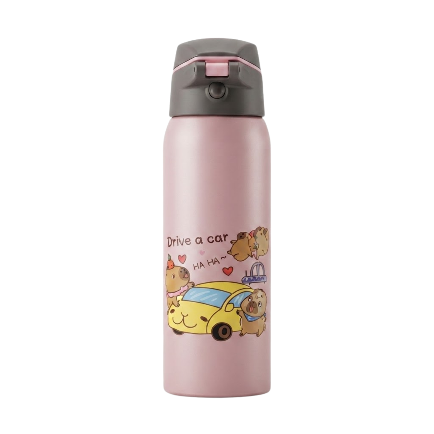 500ml Capybara Kids Stainless Steel Water Bottle with Flip Top Lid