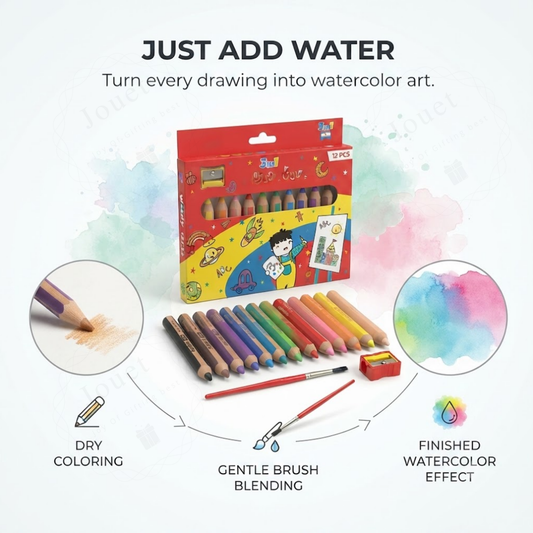 12-Color 3-in-1 Watercolor Pencil Set | Colored Pencils, Wax Crayons & Watercolors
