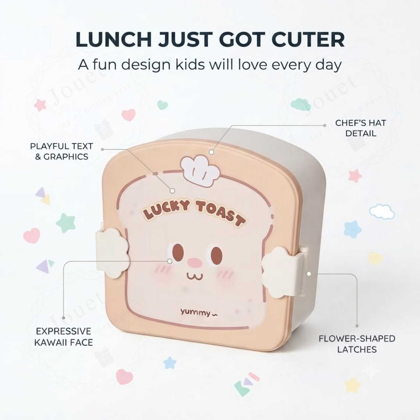 Toast-Shaped Kids Bento Lunch Box with Spoon & Fork | 3-Compartment Lunch Box for School