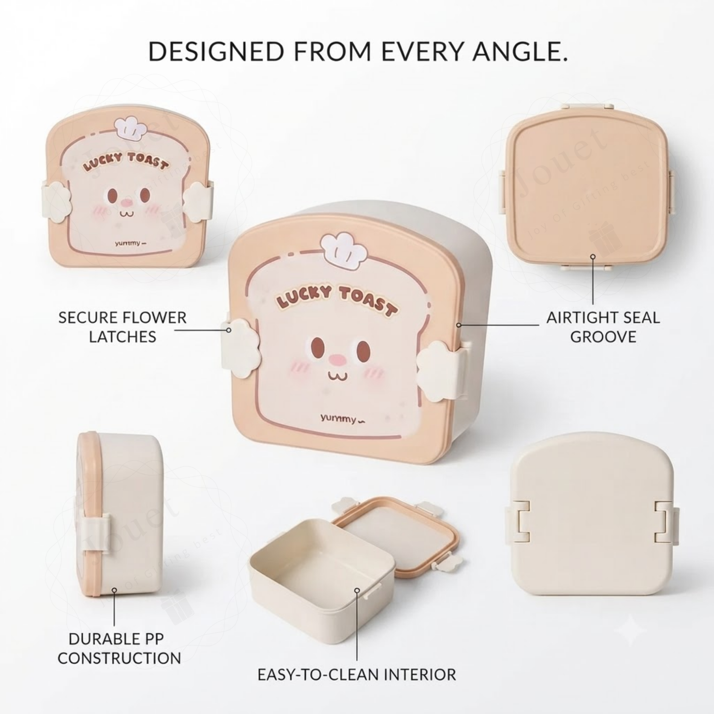 Toast-Shaped Kids Bento Lunch Box with Spoon & Fork | 3-Compartment Lunch Box for School