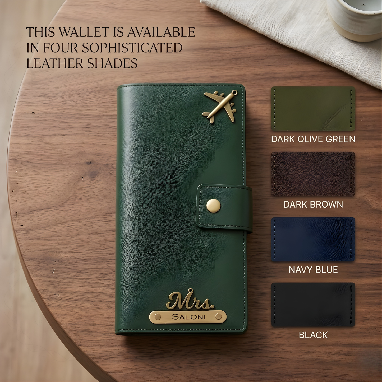 Personalised Travel Wallet, Faux Leather, with Name Plate and Charms, Passport Organiser