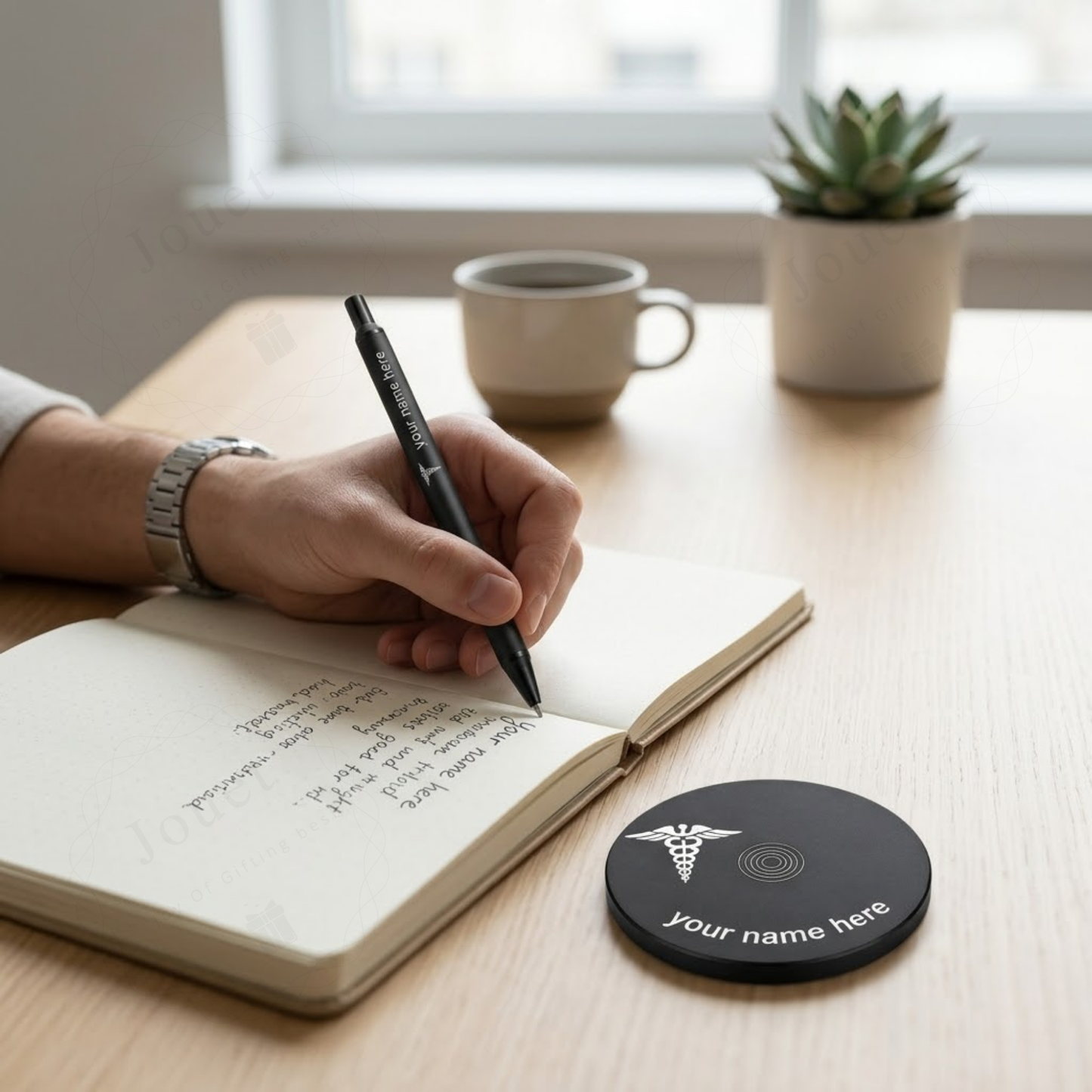 Personalised Magnetic Balancing Pen Set, Metal, Name Engraved, Premium Black, with Disk, Gift Box Included
