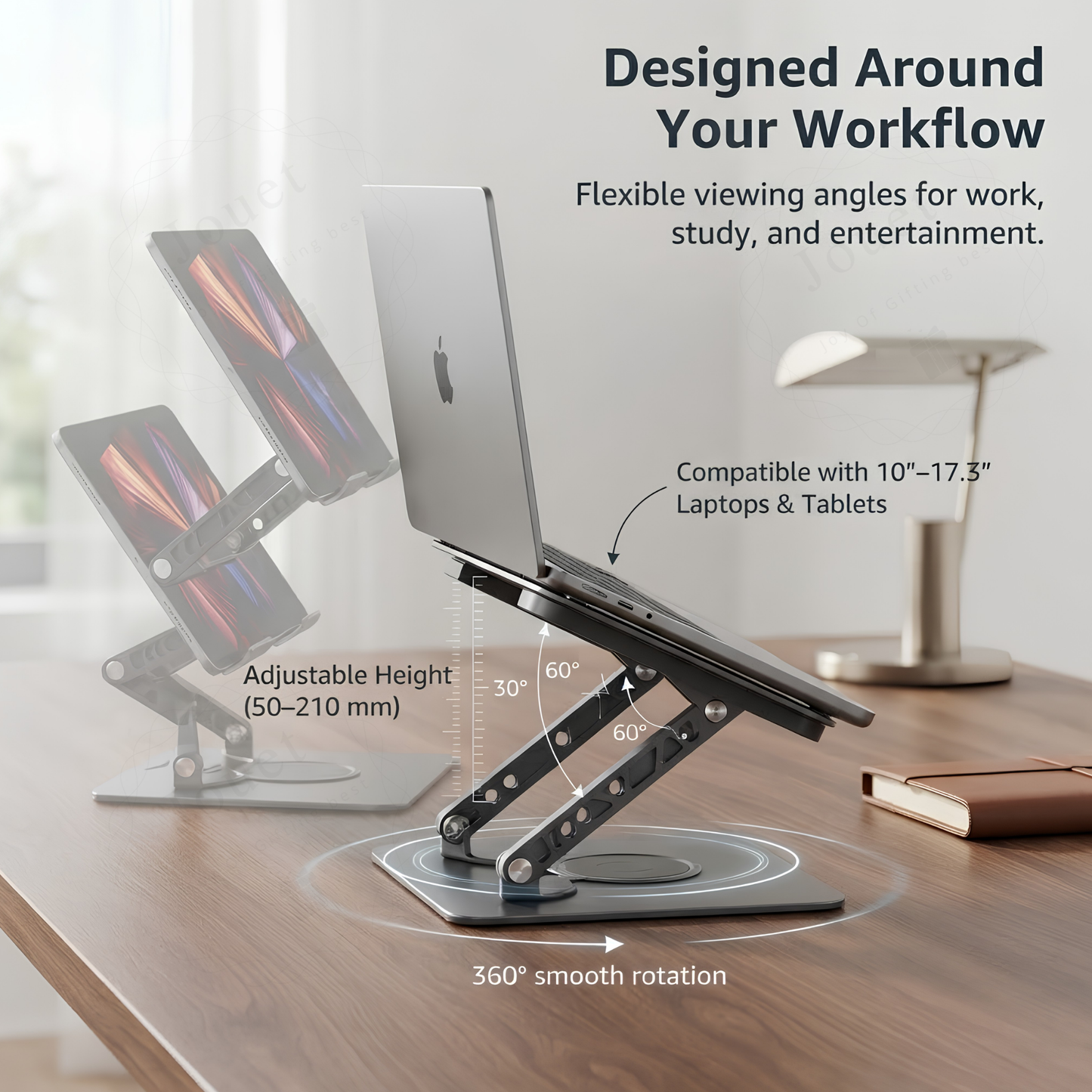 360° Rotating Adjustable Laptop Stand | Aluminum Ergonomic Stand for 10–17.3" Laptops & Tablets