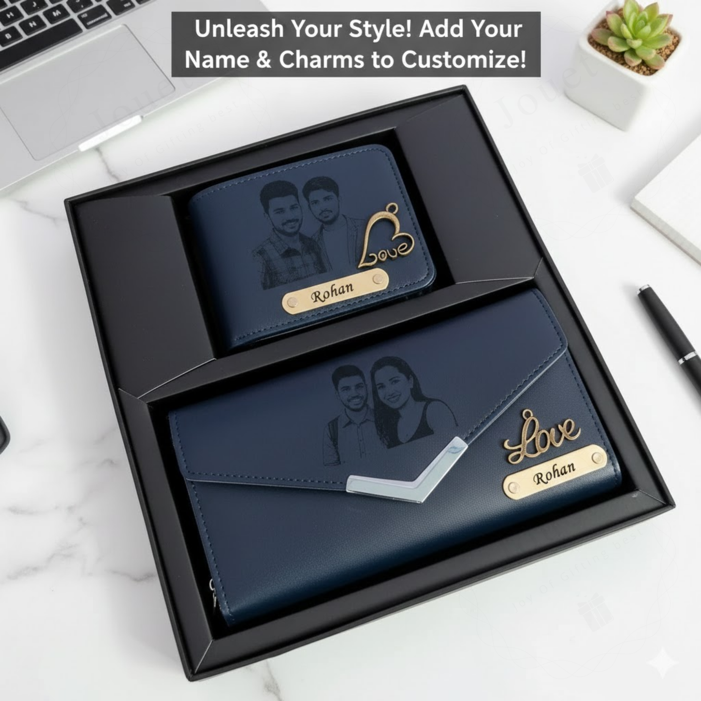 Personalized His & Hers Wallet Set with Photo Engraving, Custom Name Wallets for Couples