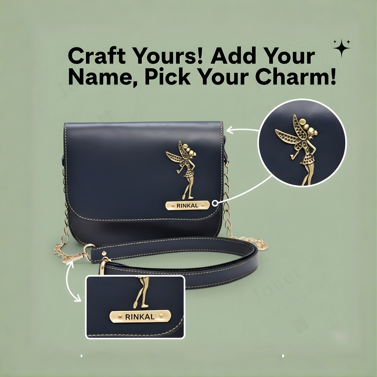 Personalized Faux Leather Sling Bag for Women with Custom Name & Charm, Mini Crossbody Bag with Chain Strap, 19.5 x 6 x 16.5 cm