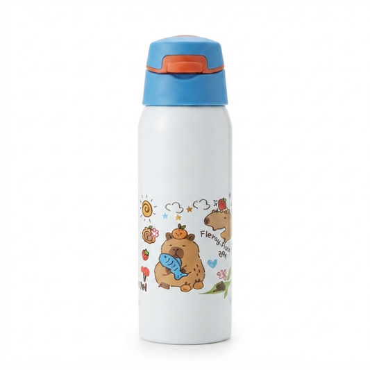 500ml Capybara Kids Stainless Steel Water Bottle with Flip Top Lid