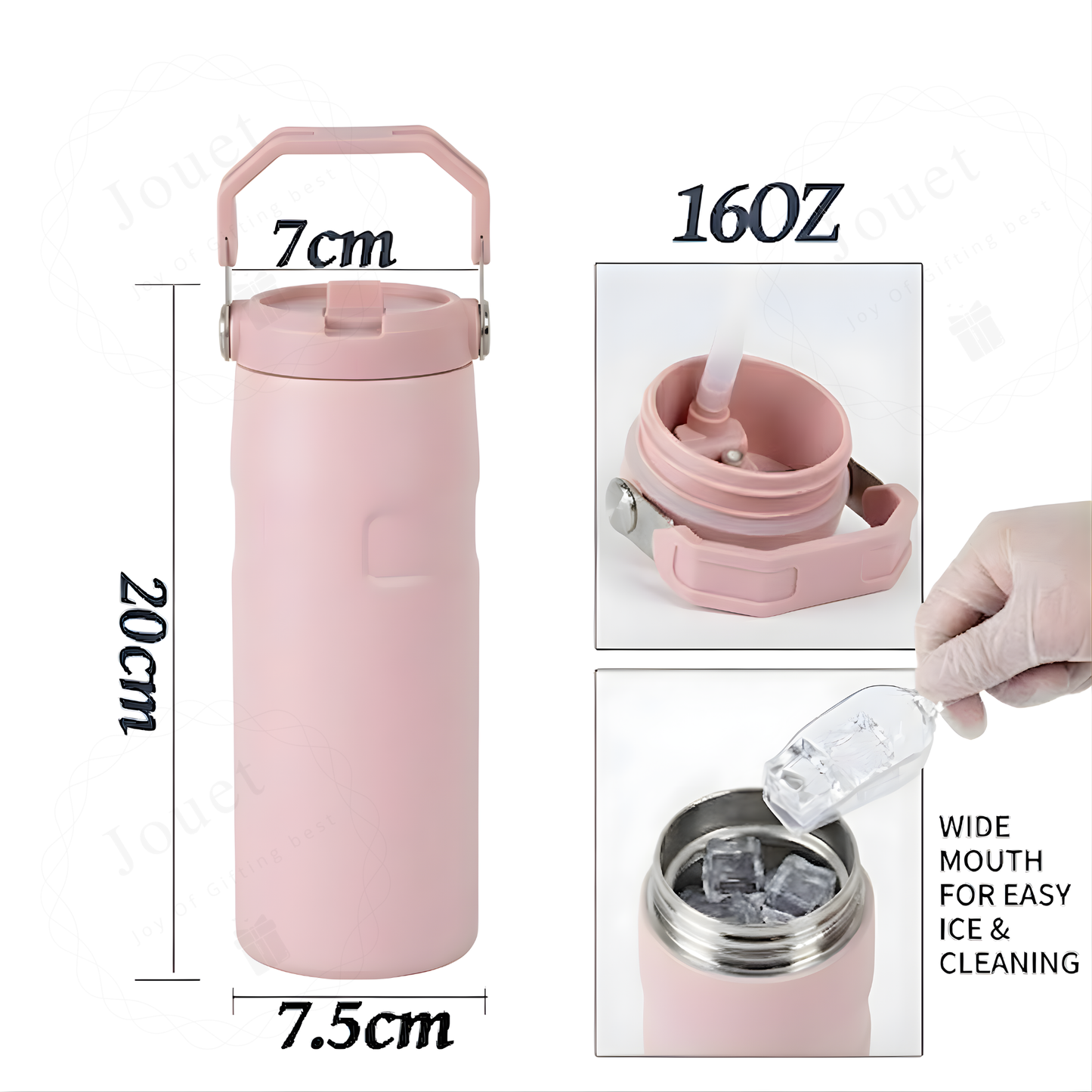 Personalized 500ml Thermos Flask with Name, Stainless Steel Insulated Water Bottle with Handle & Flip Straw Lid
