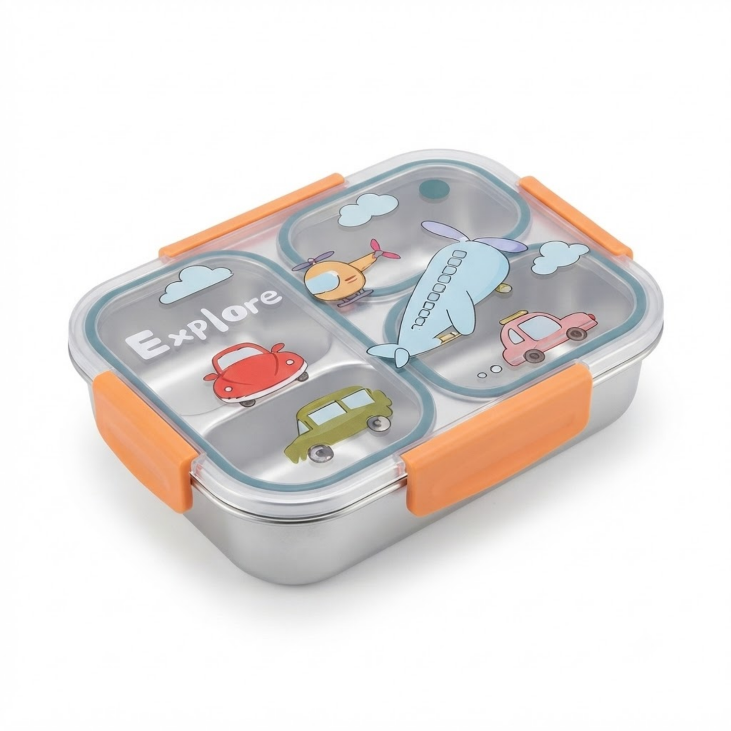 750ml Kids Stainless Steel Lunch Box with 3 Compartments for School & Travel