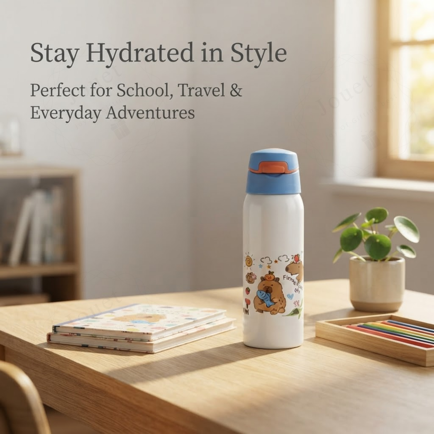 500ml Capybara Kids Stainless Steel Water Bottle with Flip Top Lid