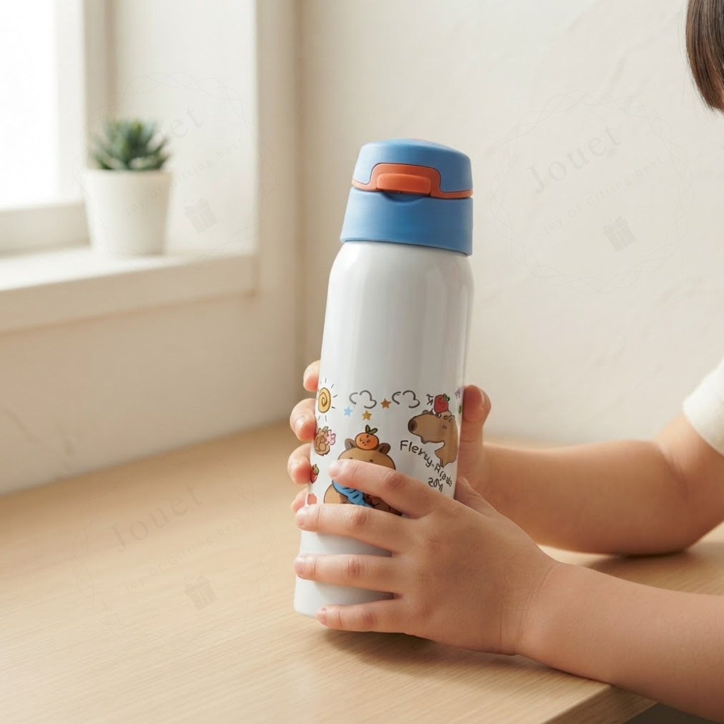500ml Capybara Kids Stainless Steel Water Bottle with Flip Top Lid