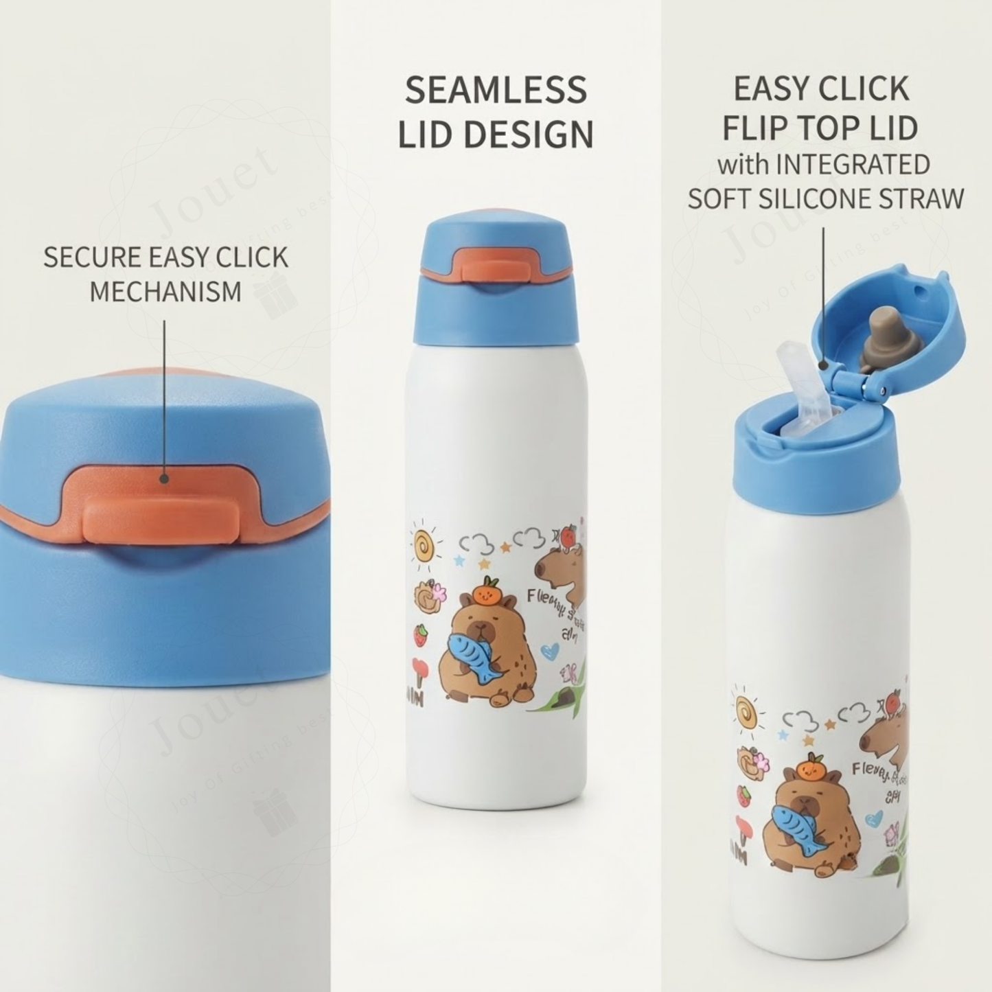 500ml Capybara Kids Stainless Steel Water Bottle with Flip Top Lid