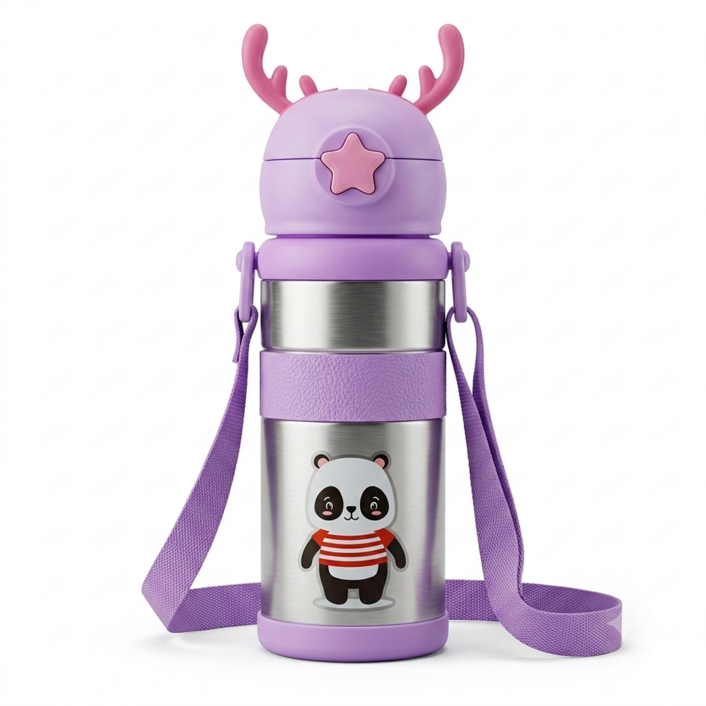 Kids Dinosaur Water Bottle 600ml – Stainless Steel Straw Sipper with Carry Strap