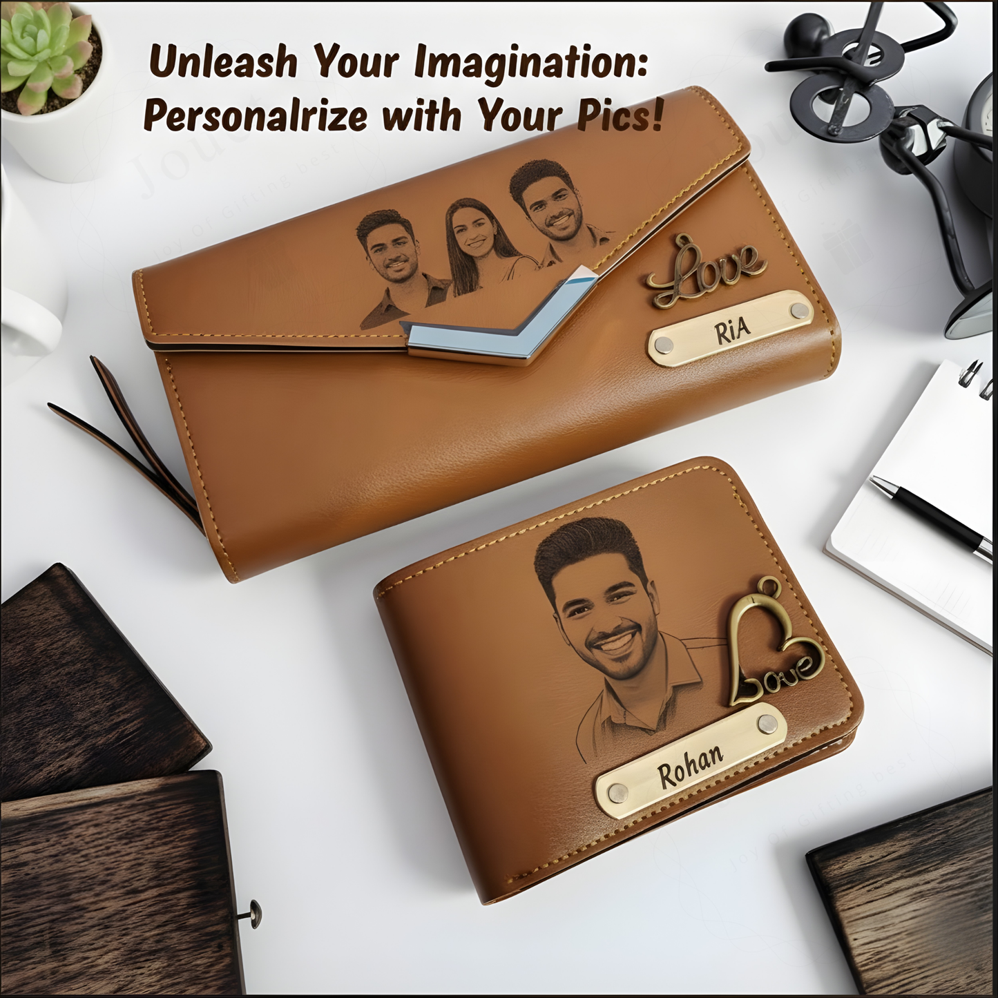 Personalized His & Hers Wallet Set with Photo Engraving, Custom Name Wallets for Couples
