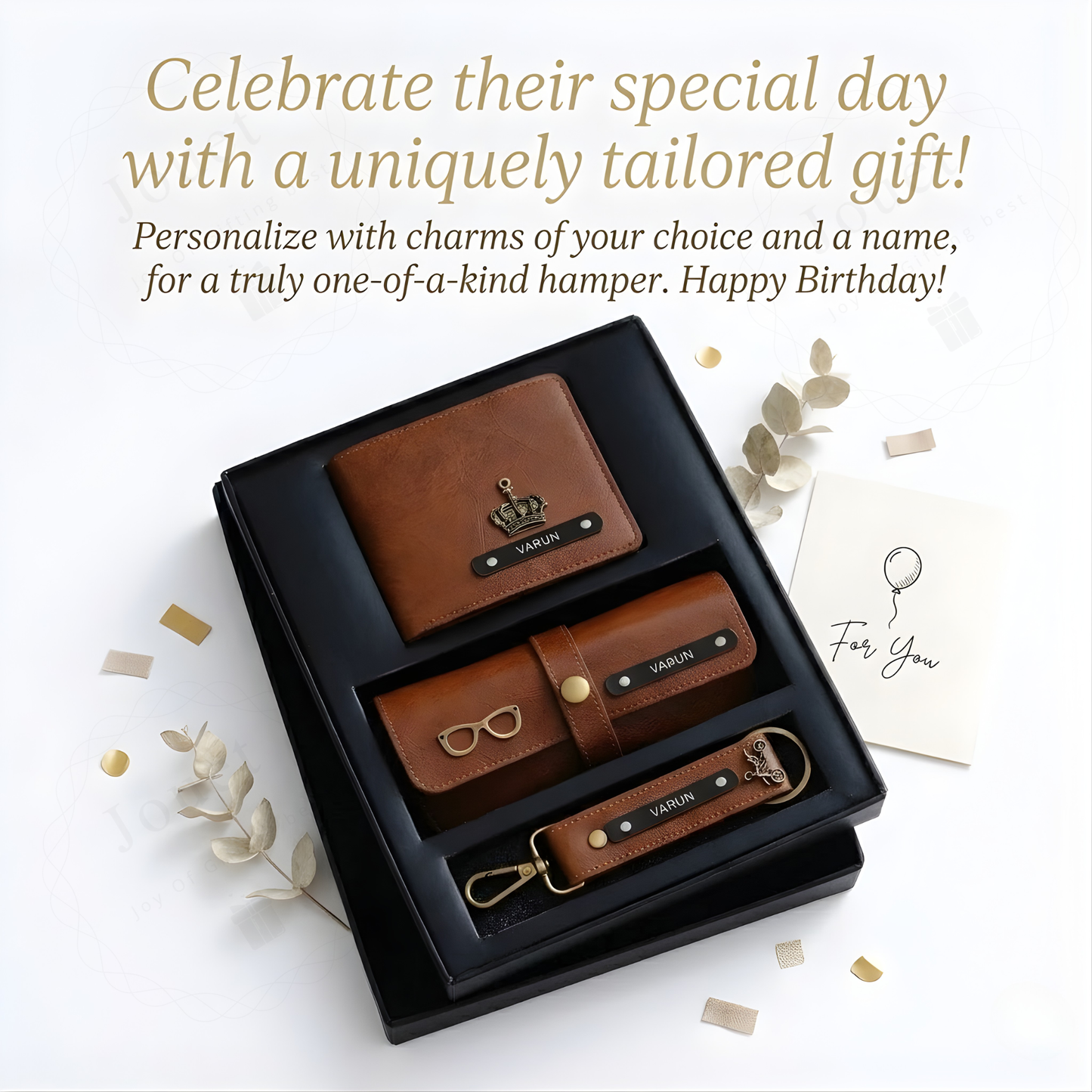 Personalized Men’s Leather Gift Set with Bi-Fold Wallet, Eyewear Case & Keychain, Custom Name Engraved Accessories Combo
