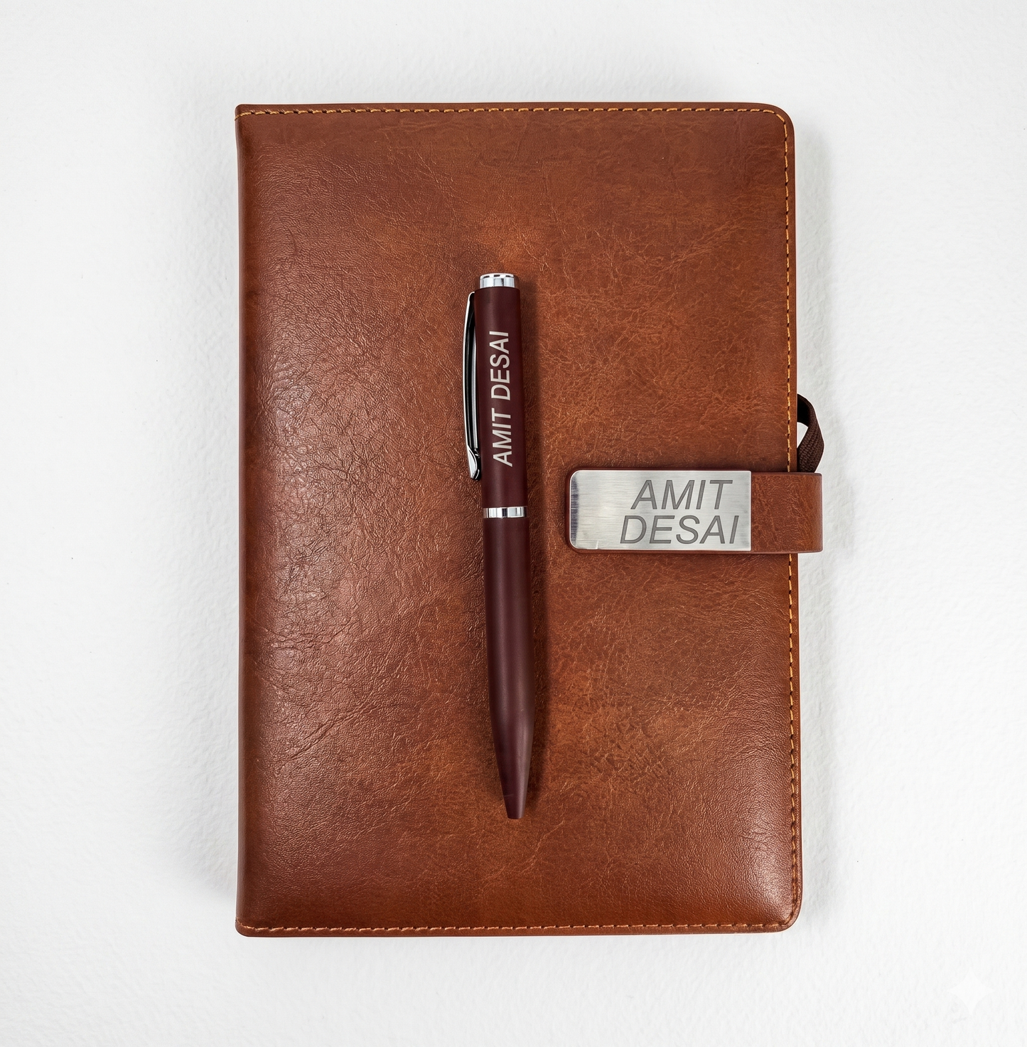 Personalized A5 Leather Diary Set with Engraved Metal Pen, Custom Name & Logo, Non-Dated Notebook, Black Corporate Gift